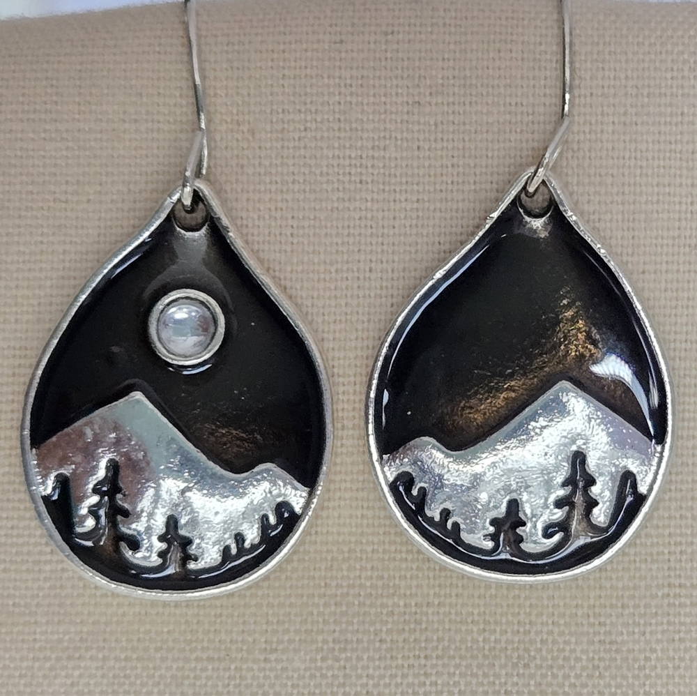 Silver and Black Mountain Scene Earrings